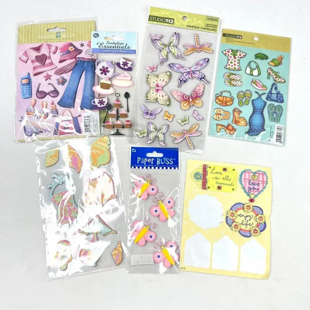 Lot of 6 Scrapbooking 3D & Glitter Sticker Sheets